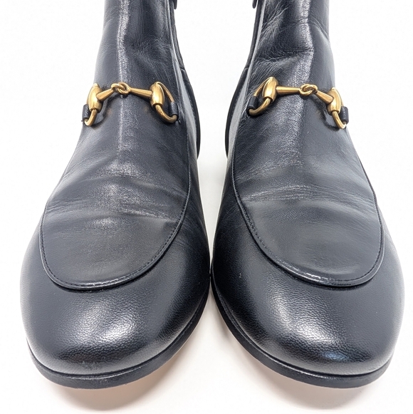 Gucci Size 37.5 Jordaan Horsebit Black Leather Ankle Boots Booties - Picture 4 of 15